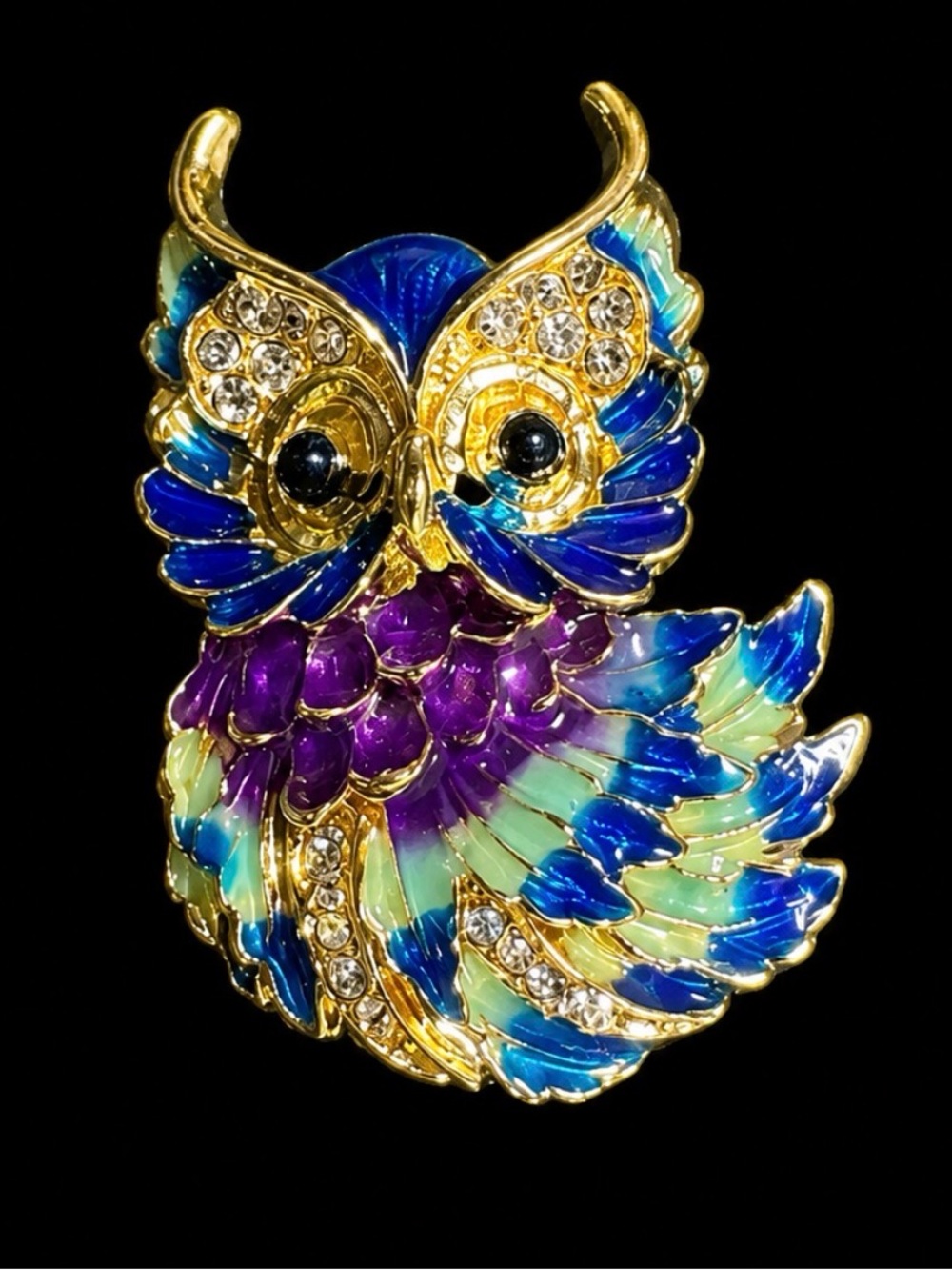 Gold-Tone Blue & Purple Owl Brooch Pin - Women Jewelry